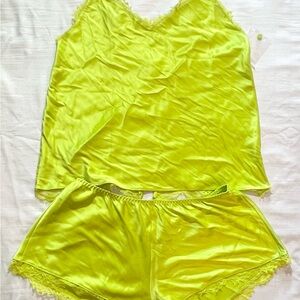 Victoria's Secret Green Pajama Set Silky Sleepwear